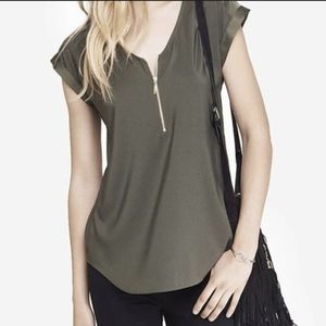 Express Silky Zip Top Rolled Tab Blouse